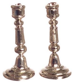 Dollhouse Miniature Candlestick, Silver Plated, 1Pr